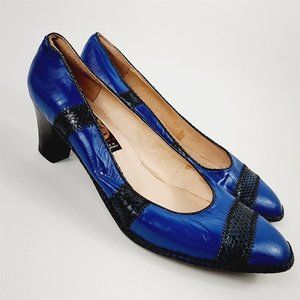 Vintage Jemellee Blue Snake Skin Leather Heels Shoes Womens Size 9